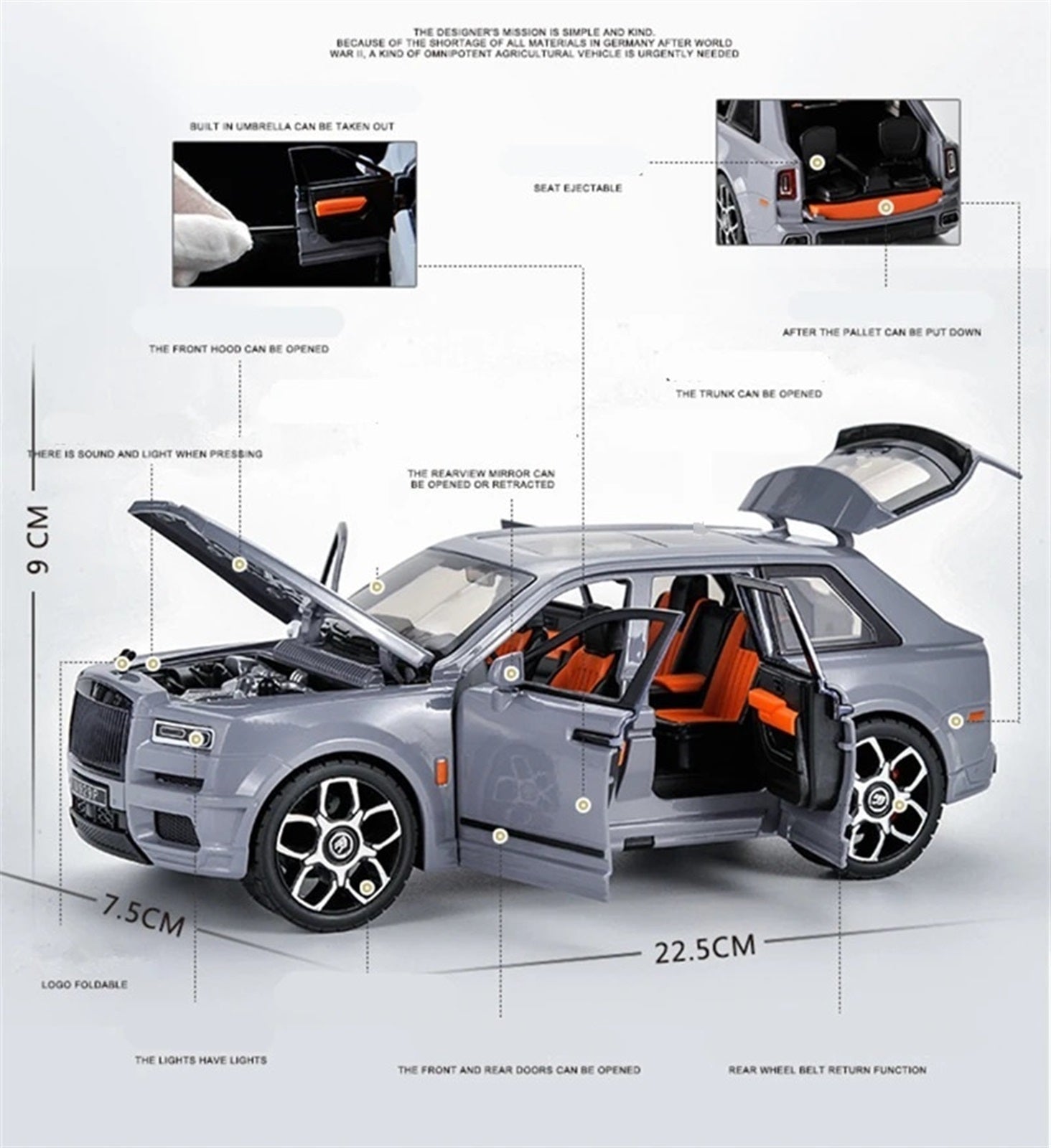 1:20 Rolls-Royce Cullinan SUV die-cast alloy model car